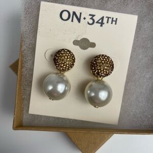 On-34th Gold and‎ Pearl Drop Earrings